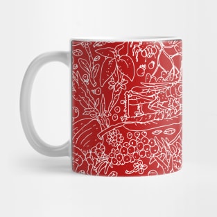 a cute red pattern with flowers and bees. Mug